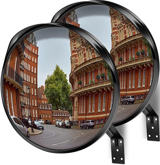 Premium 12" Acrylic Convex Traffic Mirror, Pack of 2, Adjustable Safety Mirror For Wide Angle View, Corner Security Mirrors Indoor and Outdoor, Driveway, Parking Garage, Office