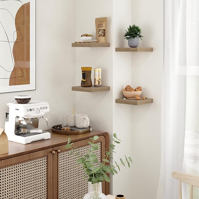 Fun Memories Floating Shelves for Wall - 7.5 Inch Square Shelves with Invisible Brackets, Small Wall Shelf for Living Room, B