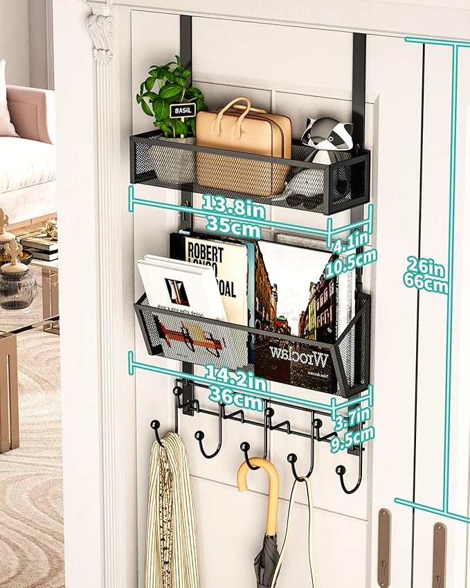 HapiRm Over The Door Hooks with 9 Hooks and 2 Baskets, Rustproof & Waterproof 304 Stainless Steel Door Hanger, Storage Organi