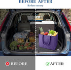 WISELIFE Reusable Grocery Shopping Bags 10 Pack Large Foldable Tote Bags Bulk, Eco Produce Bags with Long Handle for Shopping Groceries Clothes (Purple)