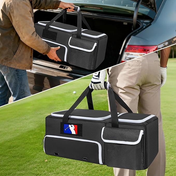 DSLEAF 2 Layer Golf Trunk Organizer with Bottom Shoe Space, Golf Car Locker for Men & Women, Holds 2-3 Shoes, Balls, Tees,