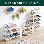 Smiry Bamboo Shoe Rack 3-Tier, Stackable Wooden Shoe Organizer for Entryway & Closet, Free Standing Wood Shoe Storage Shelf f