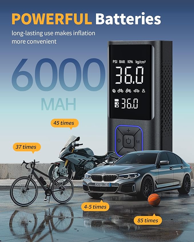 Cordless Tire Inflator 150PSI Portable Air Compressor with Auto Shutoff, Air Pump for Car Tires, Motorcycle, Bike, Balls, Inflatables, LED Light, Blue, Large Capacity