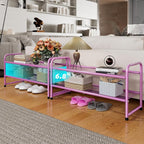 SUFAUY 2-Tier Mesh Shoe Rack, Closet Metal 33" Wide Shoe Shelf Heavy Duty, Pink