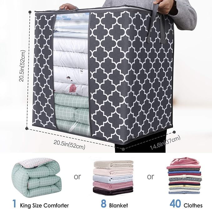 WISELIFE Storage Bags 8 Pack/100L Large Blanket Clothes Organization and Storage Containers for Comforters,Bedding, Foldable 