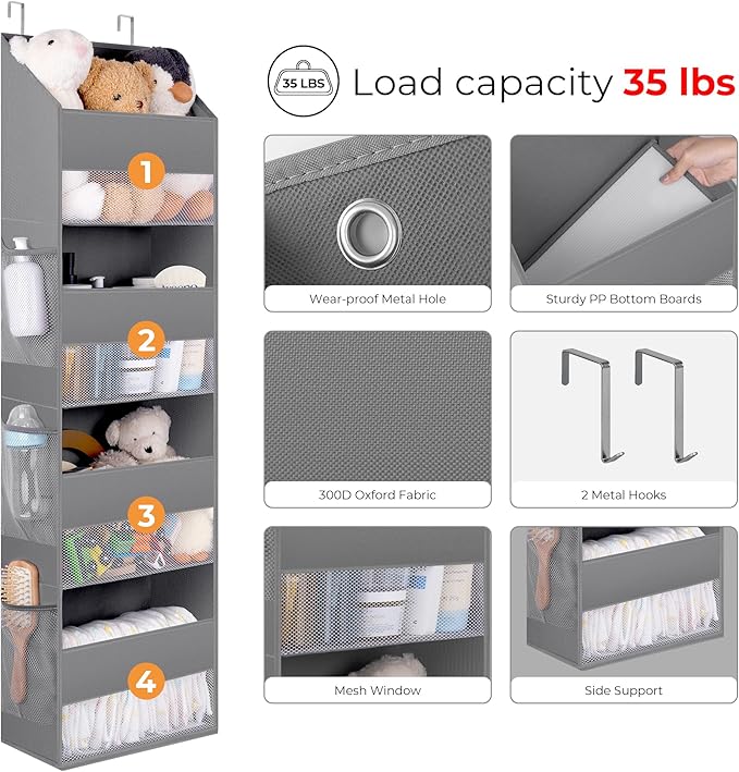GRANNY SAYS Over the Door Organizer, 4-Shelf Behind the Door Storage with 6 Pockets, Waterproof 300D Oxford Fabric Hanging Or