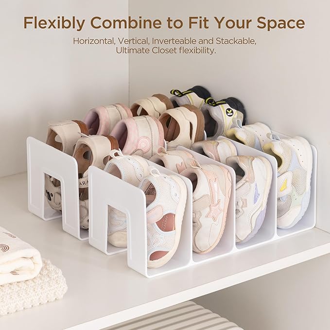 HBlife White Acrylic Kids Shoe Rack for Closet Organizers and Storage, Small Shoe Rack 4 Sections Toddler Baby Shoe Storage O