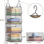 4" Extra Deeper Hanging Closet Organizers and Storage,4 Tier Foldable Wire Cabinet Shelves with 5 S Hooks,Small Metal Basket 