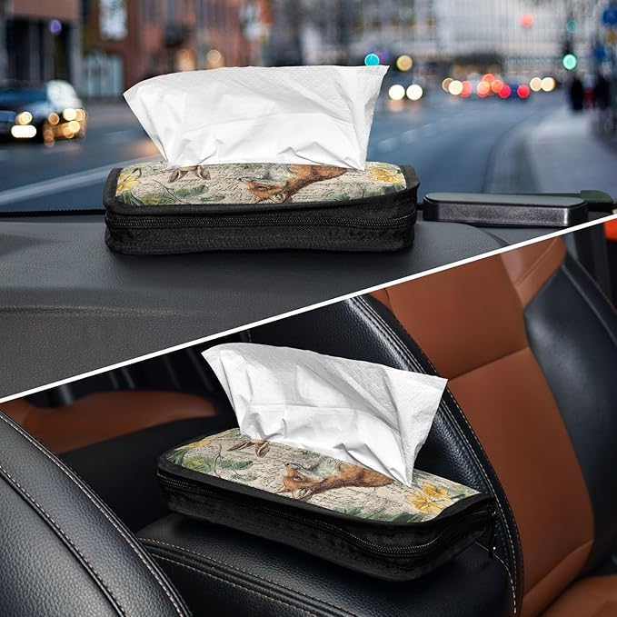 Car Tissue Holder Car Visor Organizer Tissue Box Holder for Car Sun Visor Organizer with Car Vehicle Accessories Essentials Interior for Women Men Beige Bunny Fox Daffodils