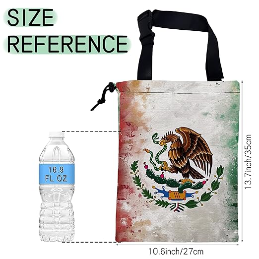 Vintage Mexico Flag Car Trash Bag,Hanging Drawstring Car Garbage Bag,Waterproof Canvas Car Back Seat Organizer with Adjustable Buckle,for Vehicles,SUVs,Camping,Road Trips
