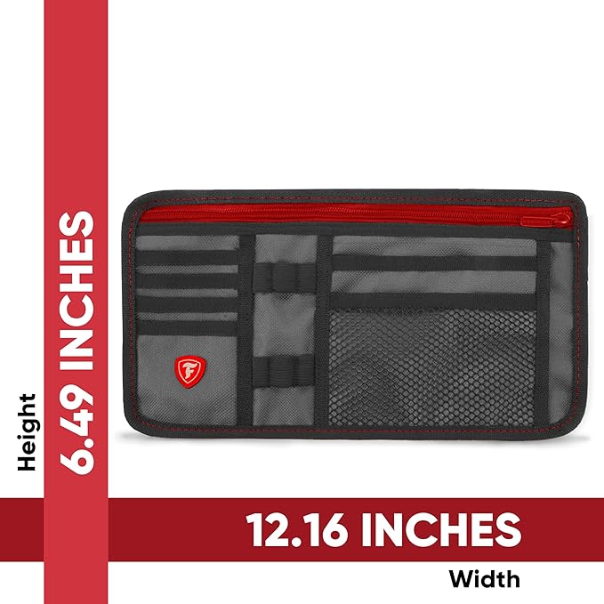 Firestone 1-Pack Car Sun Visor Organizer, Auto Visor Organizer & Car Storage Organizer | 8 Compartment Truck Visor Organizer with Holder & Slots for Sunglasses, License, Registration & More, Charcoal