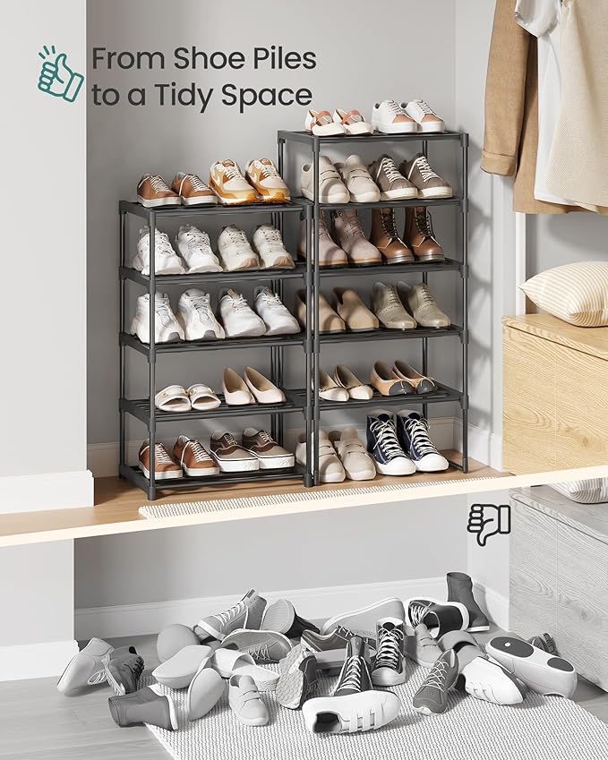SONGMICS Shoe Rack, 10-Tier Shoe Organizer, Metal Storage Shelf, Upright or Upside Down, for 11-22 Pairs, for Entryway, 11.8 