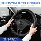 Skechers Memory Foam Steering Wheel Cover,Piping Microfiber Leather Steering Wheel Cover Sporty Universal Fit 14" 1/2-15" Car