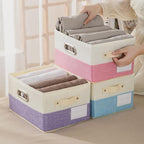 PRANDOM Fodable Storage Bins for Closet [3-pack] Decorative Fabric Storage Baskets Cubes with Leather/Metal Handles for Shelv