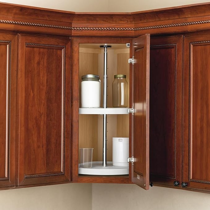 Rev-A-Shelf 18 Inch Dual Full-Circle Lazy Susan Organizer for Upper Corner Kitchen Cabinets, Plastic Home Storage 2 Tier Shel