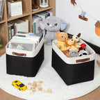HNZIGE Decorative Organizer Baskets for Shelves 16"×11.8"×11.8" Large Storage Bins with Leather Handles (2 Pack) Foldable Sto
