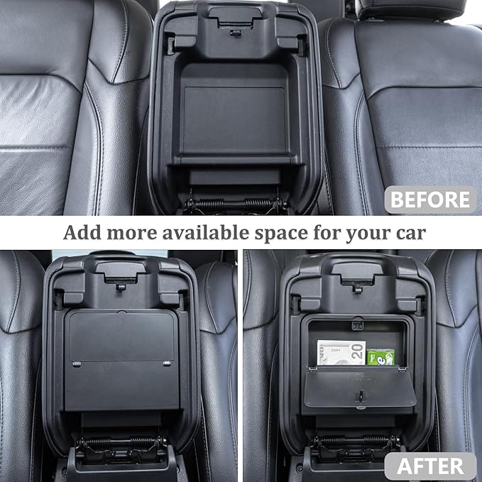 Center Console Hidden Organizer Box Compatible with Jeep Wrangler JL/JLU 4XE and Jeep Gladiator JT 2018-2023 2024 2025 Accessories Armrest Secret Compartment One-Touch Hidden Storage（Patent Design）
