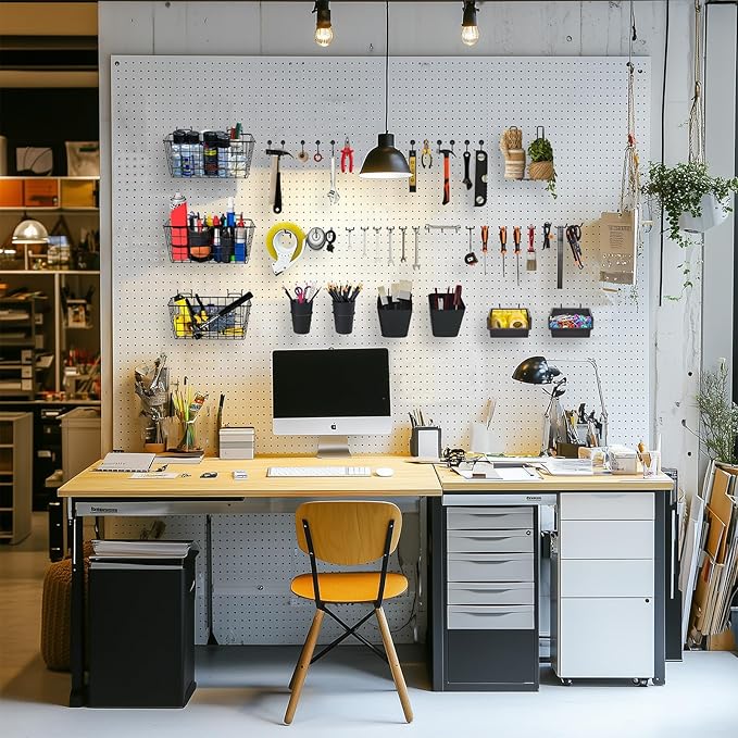 Pegboard Basket Organizers, Peg Board Large Baskets Hooks Bins Cups Tool Organizer 42 Pack Set, Wall Storage Display Hanging 