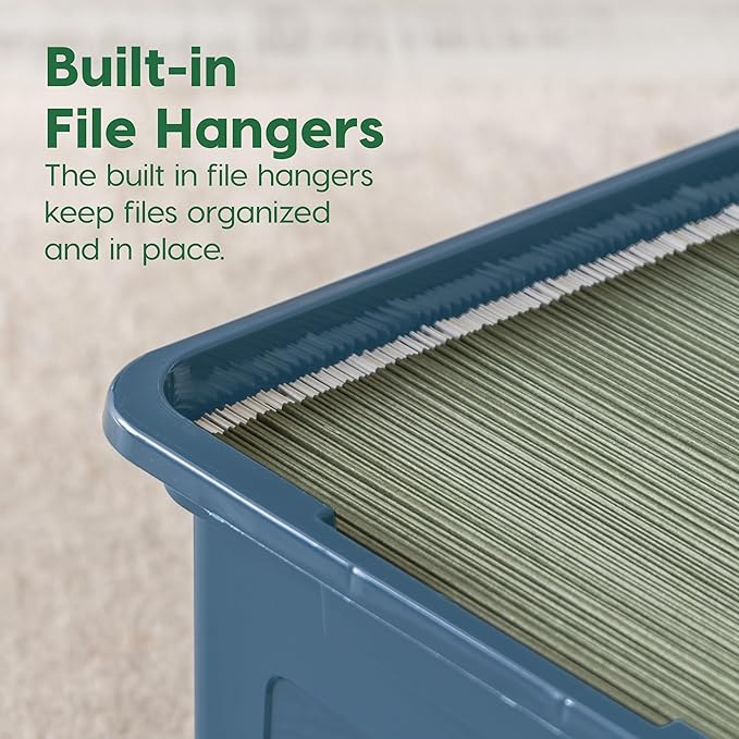 IRIS USA File Box Plastic File Organizer for Letter/Legal File, Document Box, Durable Storage Bin Tote with Secure Latching L