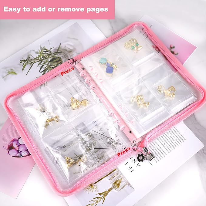 Travel Jewelry Organizer Transparent Jewelry Storage Book Set with Pocket Traveling Necklace Earring Organizer with Zipper fo
