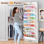 UVIAHOMI 20-30 Pairs Over the Door Shoe Organizer, Clear Pockets Hanging Shoe Storage for Closet, 10-Tier Door Shoes Rack, Ha