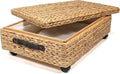 happimess BSK1006A 26.38" Chett Minimalist Hand-Woven Hyacinth/Wood Underbed Storage Bin with Wheels and Handles for Storage 