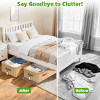Livole 3 Pack Bamboo Under Bed Storage with Wheels, 6 inches Underbed Storage Containers, 56L XXL Rolling Under Bed Storage B