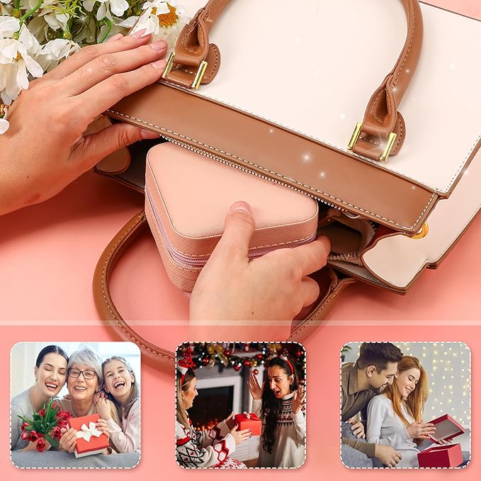 Neveika Jewelry Box with Mirror,Small Jewelry Organizer Box，Travel Jewelry Case for Women，Gift Jewelry Boxes for Female Girls