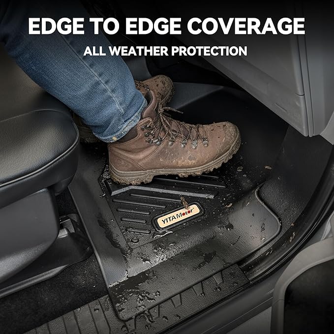 YITAMOTOR Floor Mats for 2015-2026 Ford F-150 Super Crew Cab Bench Seat, Custom Fit All Weather Anti-slip TPE Rubber Mat, Super Duty Ford F150 Accessories, F 150 Floor Liners Set, 1st & 2nd Row, Black