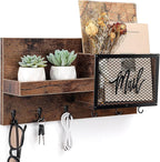 Yalikop Mail and Key Organizer for Wall with Shelf, Wall Mounted Mail Holder with Hooks, Entryway Organizer for Letters, Keys