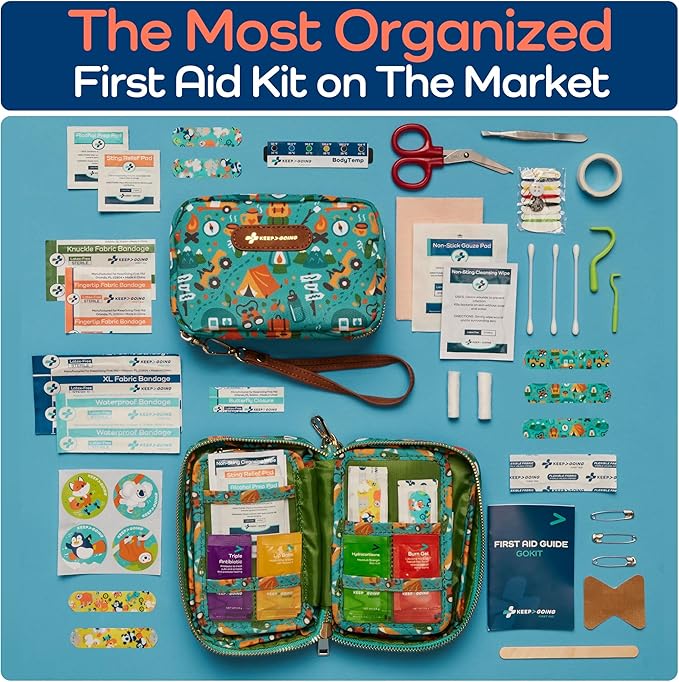 KeepGoing Travel First Aid Kit for Kids – 130 Pc. for Car, Home, Purse, Diaper Bag & Backpack with Latex-Free Bandages - Mini