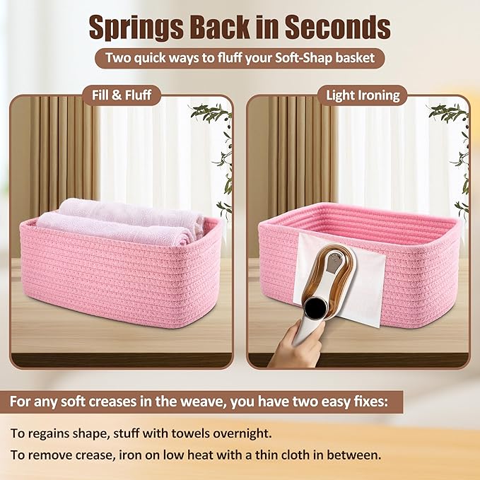 5-Pack Small Woven Rope Storage Baskets – 2 Sizes Organizer Bins for Closet, Shelf, Bookshelf, Nursery, Changing Table, Fabri