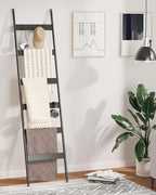 Blanket Ladder, 6-Tier Towel Holder with 4 Removable Hooks, Farmhouse Wall Leaning Decorative Rack Shelf, Wooden Towel Displa
