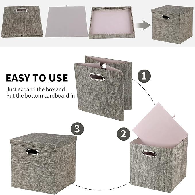 Posprica Storage Bins with Lids,13×13×13 Foldable Storage Cube Baskets Boxes Fabric Drawers for Closet Shelf Cabinet Bookcase