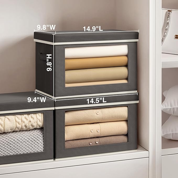Homsorout Stackable Storage Bins with Lids - Medium Storage Box with Lids, Foldable Closet Boxes for Organizing, Wardrobe Clo