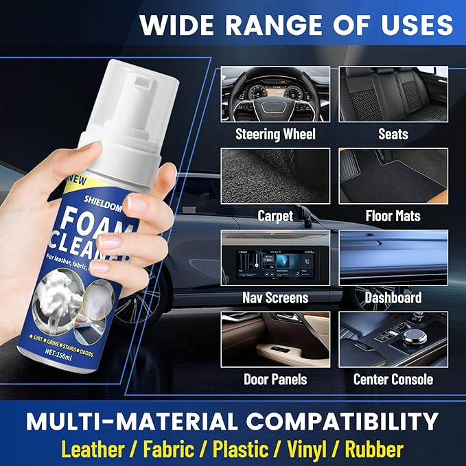 Car Interior Cleaner Kit Multifunctional Foam Cleaner, Clean Cars Seat Carpet Upholstery with Detailing Brush & Towel Deep In