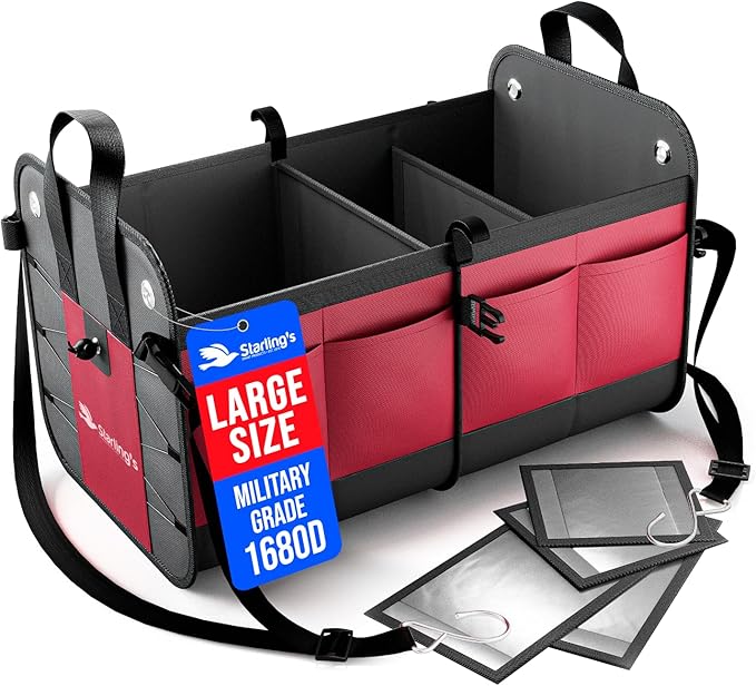 Car Trunk Organizer - Large Collapsible Storage Box with Adjustable Compartments - Heavy-Duty Cargo Organizer for SUV, Truck &
