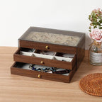 CLUQMEIK 3-layer Wooden Drawer Jewelry Organizers and Storage Box with Grey Acrylic Lid and Velvet Lining, Jewelry Box for Wo