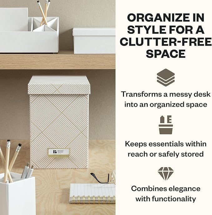 Bigso John Fiberboard Label Frame Desktop File Storage Box - Document Organizer for Important Paperwork - Durable Hanging Fil