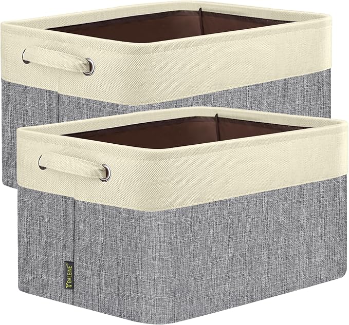 BALEINE 2 Pack Fabric Closet Storage Bins for Shelves, Linen Closet Organizers and Storage, Decorative Baskets for Organizing