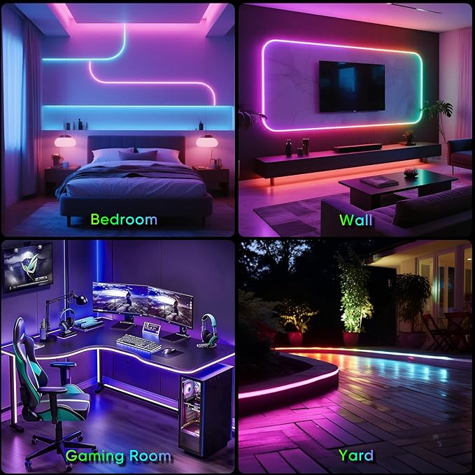 iNextStation 9.84FT/3M LED Strip Lights, 360° Glow Braided Smart IC USB Rope Light, Neon Rope Light with Music Sync, IP67 Waterproof, App & Remote Control Rope LED Lights, Color Changing for Bedroom