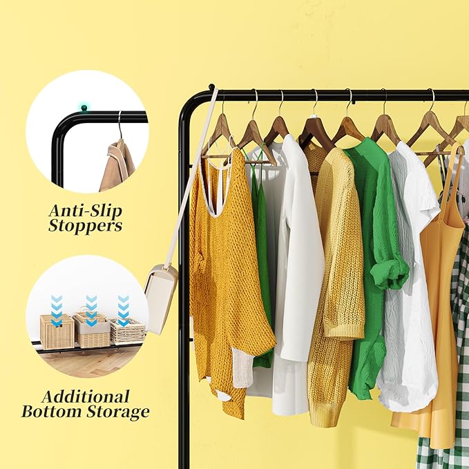Simple Trending Standard Clothes Clothing Garment Rack with Storage Shelves, Rolling Clothes Organizer on Wheels for Hanging 