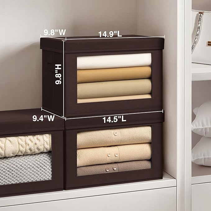 Homsorout Stackable Storage Bins with Lids - Medium Storage Box with Lids, Foldable Closet Boxes for Organizing, Wardrobe Clo