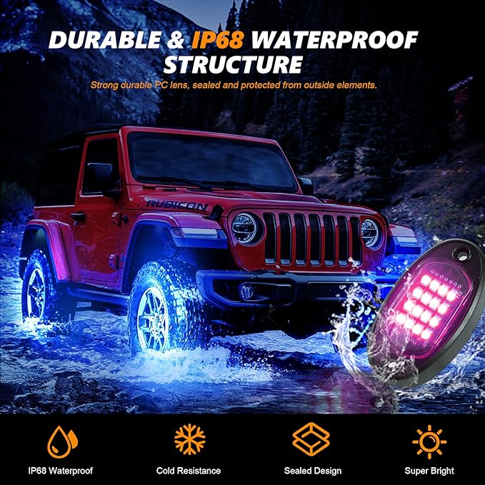 10 Pods RGB LED Rock Lights for Truck ATV UTV Golf Cart Offroad RZR Pickup SUV, Waterproof Multicolor Underglow Kit for Cars with APP Music Mode, Vehicle Underbody Light Underneath Accent 12V