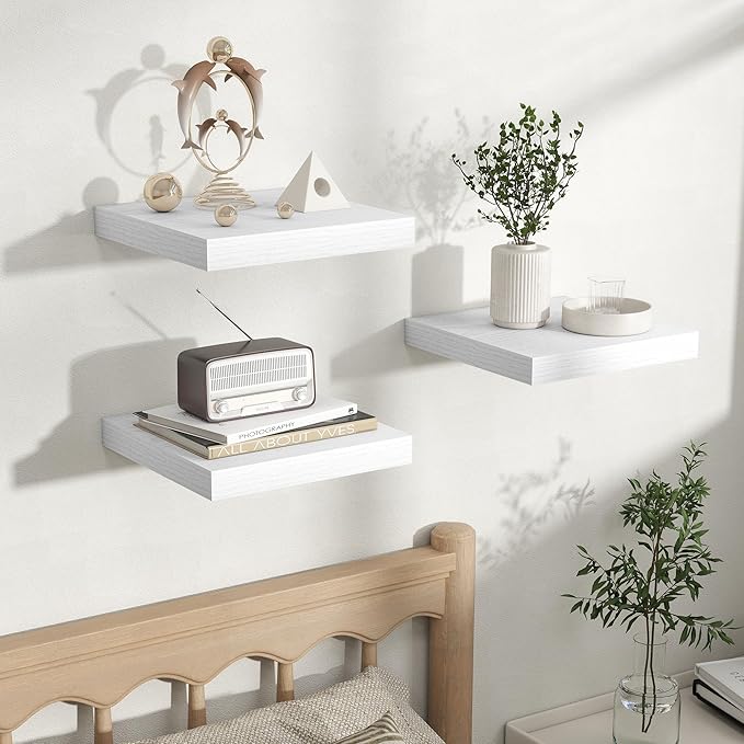 Fun Memories Rustic Floating Wall Shelves, Wall Mounted Wood Storage & Display Shelves for Bathroom, Bedroom, Living Room or 
