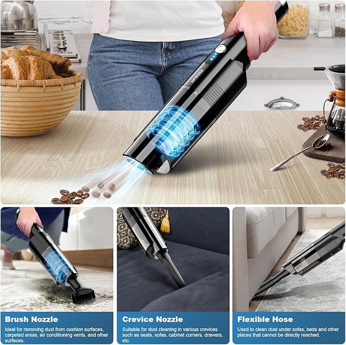 Handheld Vacuum Cordless,10KPA Powerful Suction Car Vacuum with 2-Speed, Vacuum Cleaner with Charging Dock, Portable Lightwei