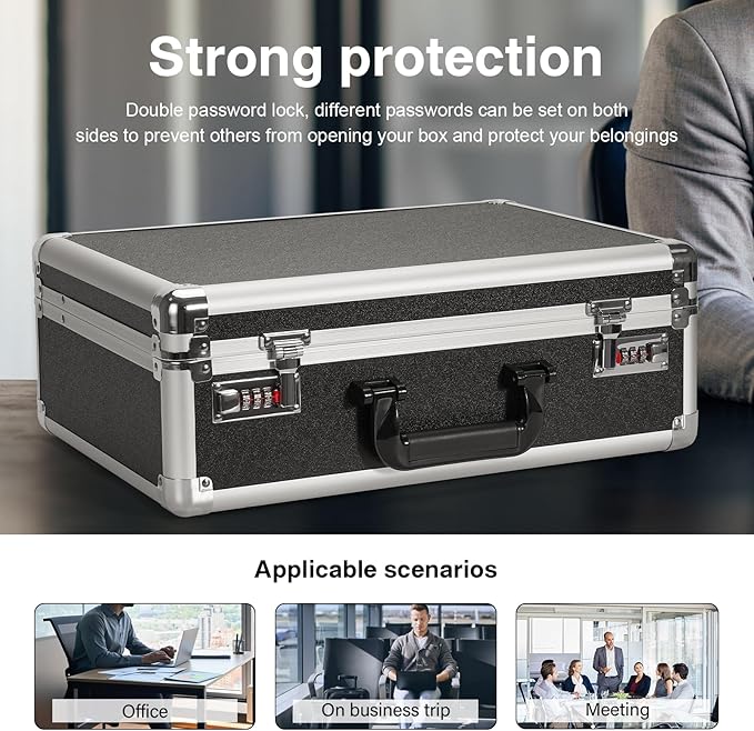 LOCKCURX File Organizer Storage Box - 16.9 x 12.2 x 6.3 Inch Large, Portable Locking Storage Totes with Dual Combination Lock