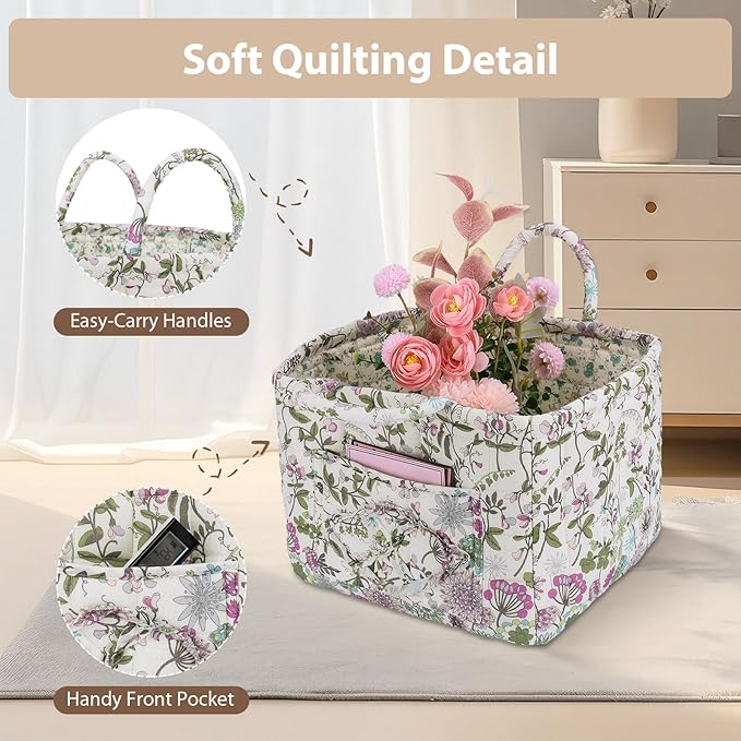 Storage Basket Boho Fabric Large Collapsible Floral Laundry Nursery Hamper Portable Folding Storage for Clothes Toys (Purple)