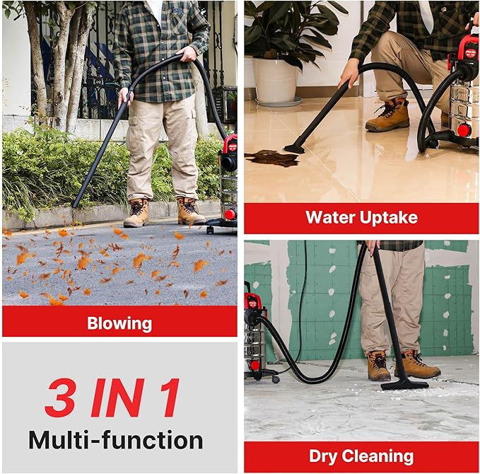 Shop-Vac 6.5 Gallon 4.0 HP Wet/Dry Vacuum with Blower Function, Stainless Steel Tank, Portable Shop Vacuum with Wheels, Inclu