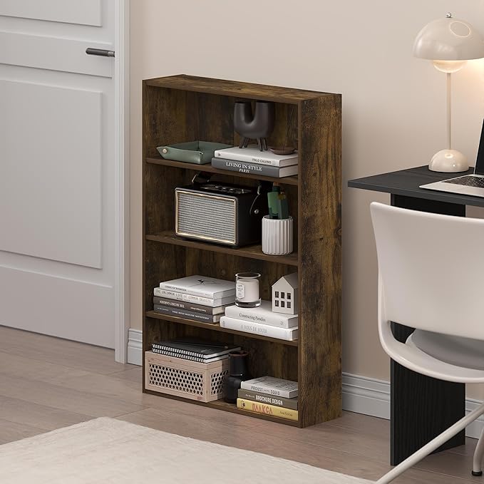 Furinno Basic Book Shelf, 4-Tier Bookcase with Open Shelf, Bookshelf, Cube Storage Organizer, 6 x 24 x 35, for Living Room, B